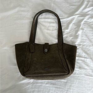 Coach Hadley Tote in Army Green Suede with Gunmetal Hardware